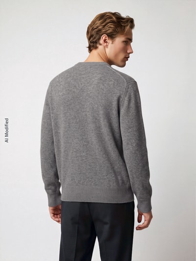 Selected Sweter z kaszmiru z wykończeniami w prążki Średnioszary 5