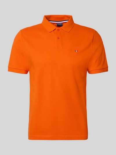 Produktfoto, Regular Fit Poloshirt mit Logo-Stitching von HECHTER PARIS aus reiner Baumwolle, Strukturmuster, orange, kurzärmelig, Polokragen.
