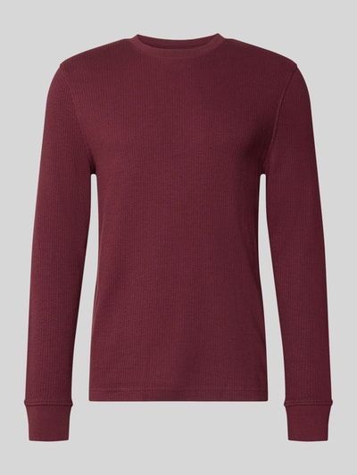 Produktfoto, Longsleeve mit Ripp-Struktur Modell 'MORO' von MCNEAL aus reiner Baumwolle, bordeauxrot, gerader Schnitt, Rundhalsausschnitt