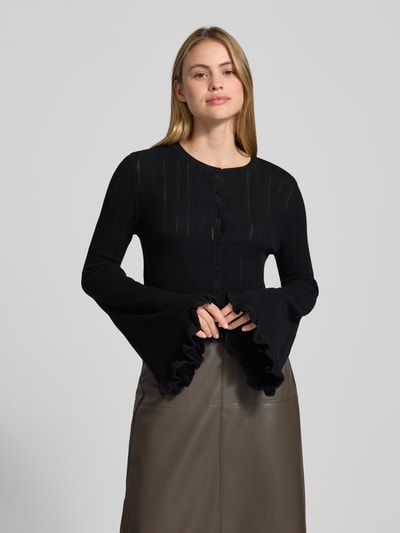 Bash Kurtka z dzianiny o kroju slim fit z ażurowym wzorem model ‘Vitis’ Czarny 4