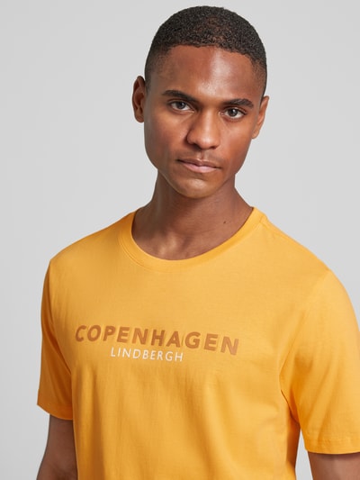 Lindbergh T-shirt met labelprint, model 'Copenhagen' Oranje - 3