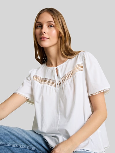 Tom Tailor Denim Regular Fit Bluse aus Baumwoll-Viskose-Mix mit Häkeldetails Weiss 3