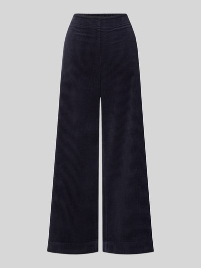 Produktfoto, Wide Leg Cordhose aus reiner Baumwolle von Marc O'Polo in Dunkelblau mit breiten Beinen, sichtbare Rippenstruktur, Damen Cordhose.