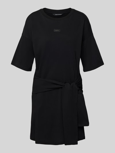 Produktfoto, T-Shirt-Kleid mit Rundhalsausschnitt und 1/2-Arm von ARMANI EXCHANGE, czarna bawełna, prosty krój, minikleid, label-detail