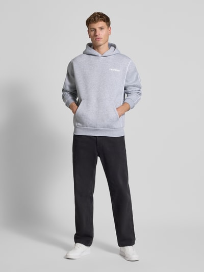 REVIEW Hoodie mit Label-Print Hellgrau Melange 1