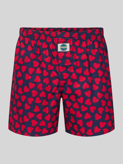 Produktfoto, Boxershorts aus reiner Baumwolle Modell 'Herz' von Deal, czerwony wzór serc, elastyczny pas, bawełna, krój regular fit