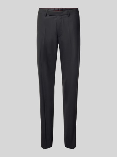 Produktfoto, Straight Fit Hose mit Bügelfalten Modell 'Totti' von CINQUE in dunklem Farbton, glatte Textur, klassische Form, Herren Hose von CINQUE, Bügelfalten, Straight Fit, Haken- und Reißverschluss, Bundweite bei Größe 50: 44 cm, Innenbeinlänge bei Größe 50: 82 cm
