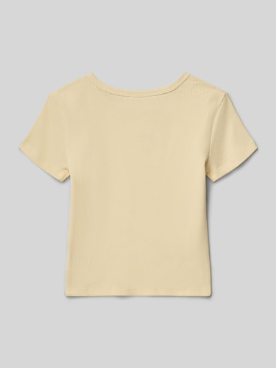 Produktfoto, T-Shirt mit Motiv-Stitching von GAP aus gewachster Baumwolle, gerade Passform, Rundhals, fein gerippte, beige Textur, Rückansicht