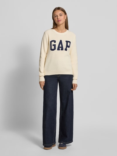 GAP Sweter z dzianiny z logo i okrągłym dekoltem Biały 1