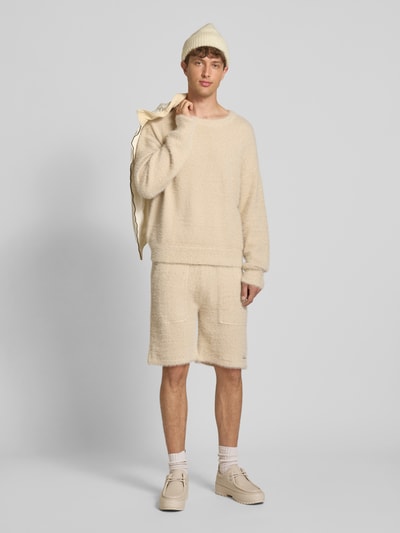 Pegador Regular fit korte gebreide broek met structuurmotief, model 'Tropan' Beige - 1