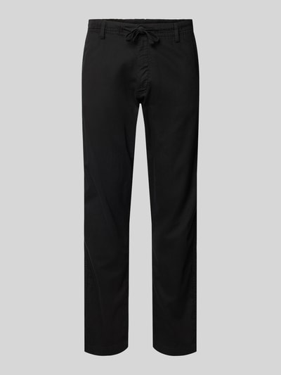 Produktfoto, Relaxed Fit Hose aus Baumwoll-Leinen-Mix Modell 'KANE' von Jack & Jones in Schwarz mit elastischem Bund, Schnürung und Gesäßtaschen.