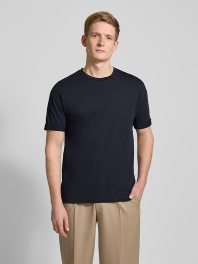 Drykorn T-shirt met geribde ronde hals, model 'THILO' Marineblauw - 4