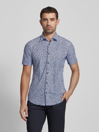 BOSS Slim fit vrijetijdsoverhemd met all-over motief, model 'Roan' Marineblauw - 4