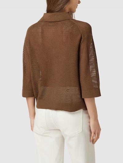 Marc O'Polo Strickbluse aus Baumwoll-Leinen-Mix mit Umlegekragen Mittelbraun 5