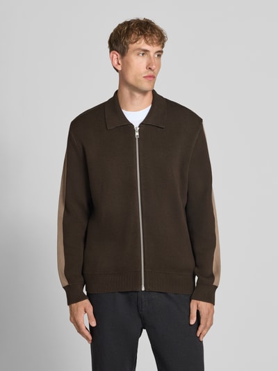 Marc O'Polo DENIM regular fit gebreid jack van puur katoen Chocoladebruin - 4