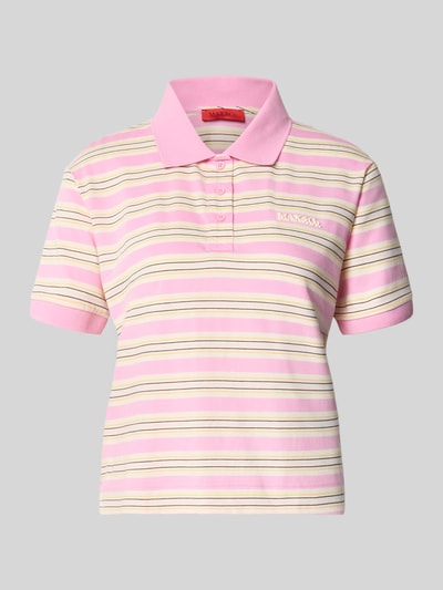 Produktfoto, Regular Fit Poloshirt aus reiner Baumwolle Modell 'MANDARE' von MAX&Co., w paski, krój regular fit, aplikacja z napisem z logo, kołnierzyk polo, dekolt w serek, zapięcie na ukrytą listwę guzikową, krótki rękaw, zakończenia rękawów prążkowane, dół z rozcięciami po bokach, drobne prążkowanie, czysta bawełna, wielokolorowa.