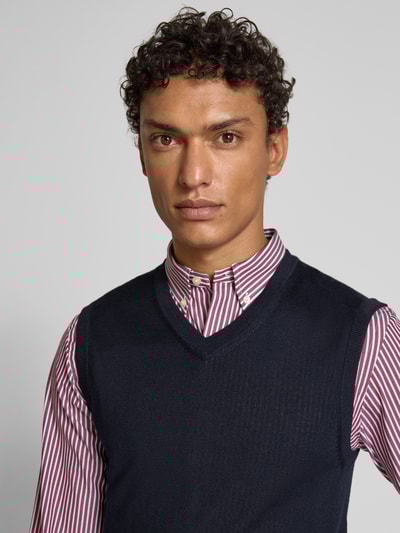 Christian Berg Men Gebreid shirt van een mix van merinowol met V-hals Marineblauw - 3