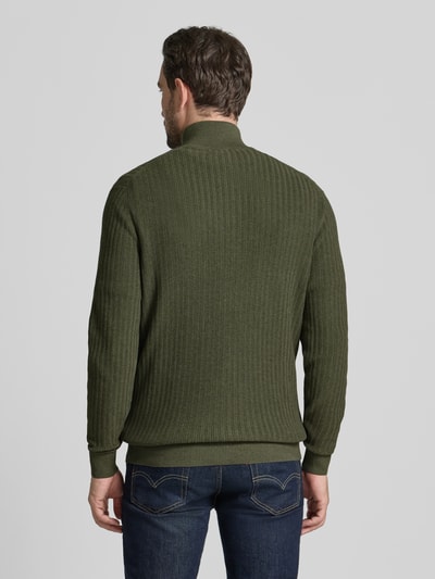 Christian Berg Men Strickpullover mit gerippten Abschlüssen Oliv Melange 5