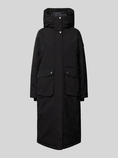 Produktfoto, Regular Fit Parka mit Kapuze Modell 'Melody' von Didriksons, schwarz, aufgesetzte Taschen, glatte Textur, elastische Ärmelabschlüsse