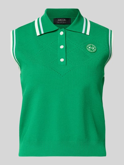 Produktfoto, Regular Fit Weste aus Viskose-Mix in Strick-Optik von Marc Cain in Grün mit Polokragen, Logo-Detail, Rückenlänge 50 cm