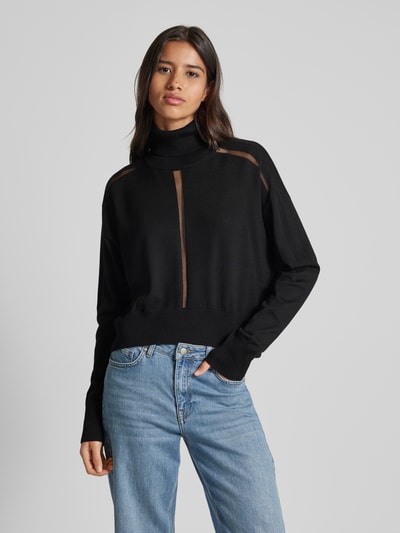 Patrizia Pepe Cropped Rollkragenpullover aus Wolle Modell 'MAGLIA Black 4