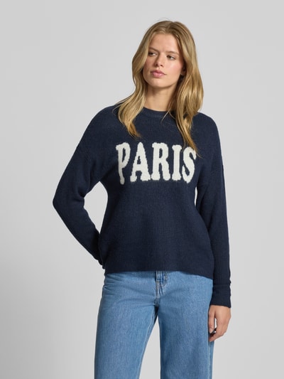 Only Sweter z dzianiny o kroju regular fit z dodatkiem wełny model ‘JERICO’ Granatowy 4