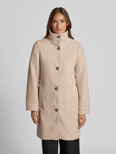 Tom Tailor Regular fit wollen lange jas met visgraatmotief Beige - 4