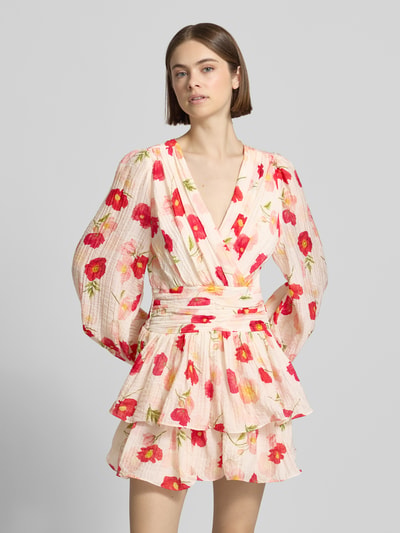 Gina Tricot Minikleid aus Viskose-Mix mit V-Ausschnitt Rot Melange 4
