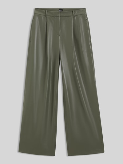 BOSS Wide Leg Hose aus Kunstleder mit Bundfalten Oliv 2