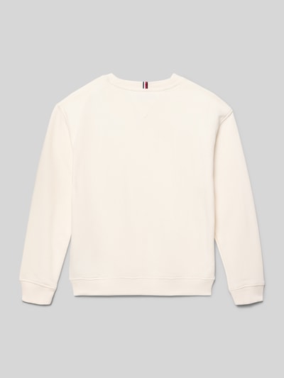 Produktfoto, Regular Fit Sweatjacke aus Baumwoll-Mix von Tommy Hilfiger Teens in Optik: Unifarben, Materialverarbeitung: Sweat, Farbe cremeweiß, mit geripptem Ärmelabschluss und Rumpfabschluss, Applikation: Label-Print.