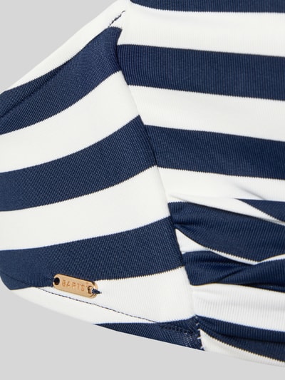 Produktfoto, Bikini-Oberteil mit Knotendetail Modell 'YADBOR' von Barts, blaue und weiße Streifen, strukturierter Material-Mix, Allover-Look