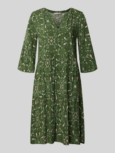 Produktfoto, Relaxed Fit Minikleid aus reiner Viskose von Christian Berg Woman Selection, zielony z paisley, tunikowy dekolt, 3/4 rękaw, długość tyłu w rozmiarze 36: 89 cm, szerokość w rozmiarze 36: 49 cm, długość rękawa w rozmiarze 36: 39 cm