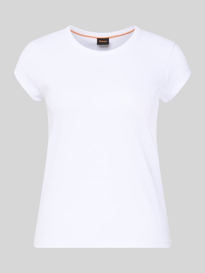 Produktfoto, weißes, unifarbenes Slim Fit T-Shirt aus Baumwoll-Mix mit Rundhals und Label Stitching, Modell 'C_ECUTE' von BOSS Orange