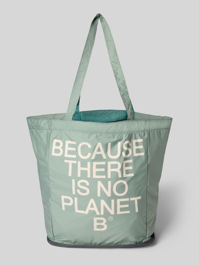 Produktfoto, Shopper mit Statement-Print Modell 'PACHO' von ECOALF in Mintgrün, glatte Textur, Hauptfach, Tragehenkel, Größe 31x38x22 cm, Schulterriemen 64 cm