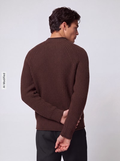 Selected Pullover mit Raglanärmeln aus Wollmix Dunkelbraun 5