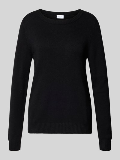 Produktfoto, schwarzer Strickpullover aus Viskose-Mix mit Rundhalsausschnitt von Vila, Damen, Regular-Fit, Modell 'Viril', glatte Textur