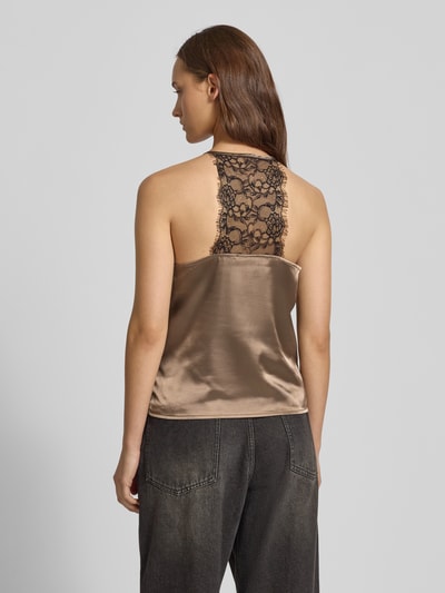 Pieces Regular fit top met bandjes van satijn, model 'JAHARA' Lichtbruin gemêleerd - 5