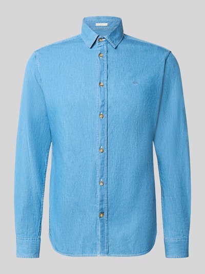 Produktfoto, hellblaue strukturierte Baumwolle, goldfarbene Knöpfe, klassischer Kragen, Slim Fit Freizeithemd aus reiner Baumwolle Modell 'ABEL' von Pepe Jeans, Herren Freizeithemd
