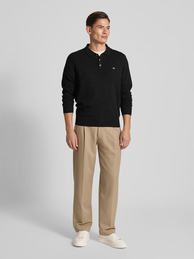 Fynch-Hatton Poloshirt van een mix van merinowol en kasjmier met labelstitching Antraciet - 1