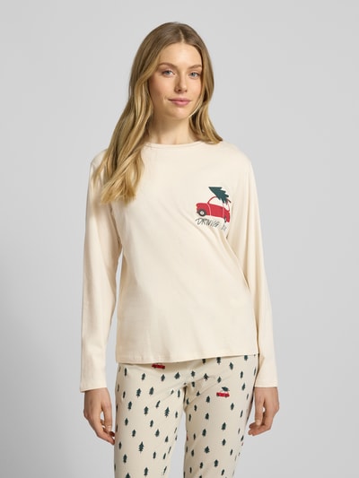 Jake*s Casual Pyjama-Oberteil mit Motiv-Print Ecru 4