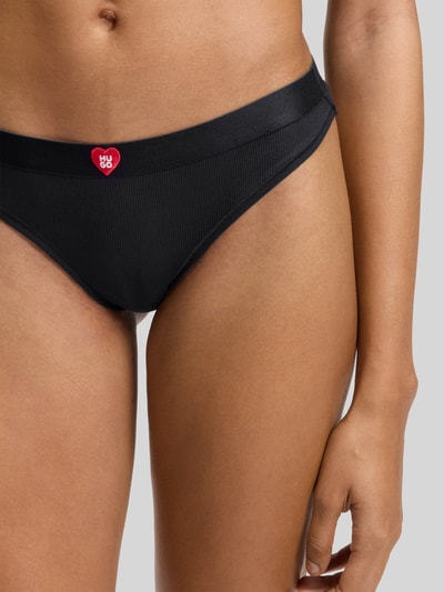 HUGO Stringi z detal z logo 'HUGO HEART THONG' Czarny 2