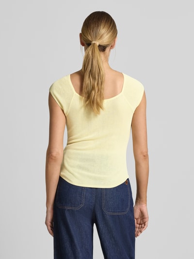 Jake*s Studio Woman Strickshirt mit Knopfleiste und Raffungen Hellgelb 5