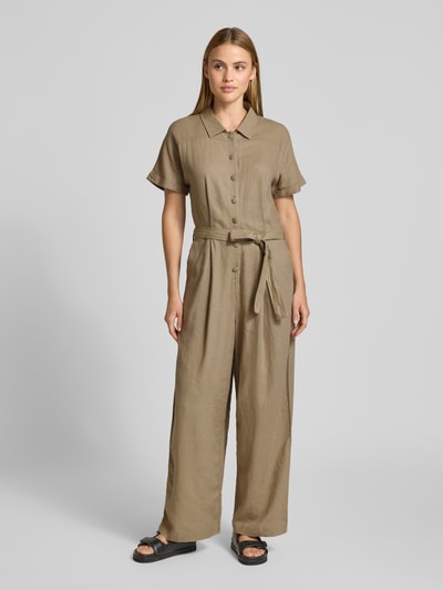 ICHI Jumpsuit aus Leinen-Mix mit Bindegürtel Modell 'LINNO' Taupe 4