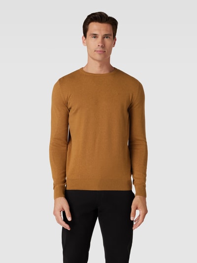 Tom Tailor Gebreide pullover met labelstitching, model 'BASIC' Cognac - 4