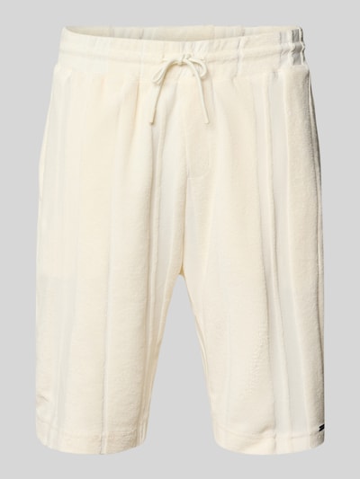 Produktfoto, Relaxed Fit Shorts aus Baumwoll-Mix von Tom Tailor, cremefarben mit feiner Streifenstruktur, Herren Sweatshorts