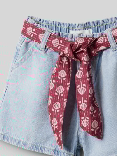 Mango Regular Fit Jeansshorts mit Bindegürtel Modell 'gala' Hellblau 2