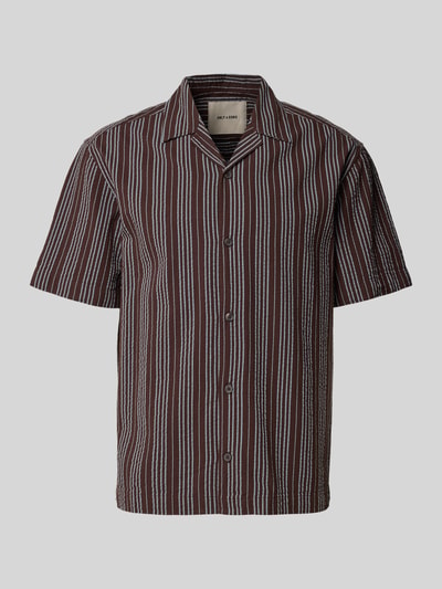 Produktfoto, Relaxed Fit Freizeithemd aus reiner Baumwolle Modell 'CRUZ' von Only & Sons, Gestreift, Seersucker, braun-weiß, durchgehend Knopfleiste