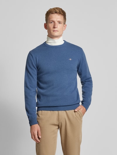 Gant Strickpullover aus Wolle mit Rundhalsausschnitt Jeansblau Melange 4