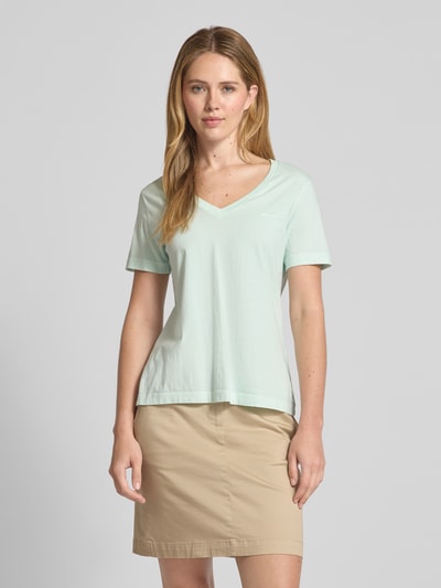 Gant T-shirt met geribde V-hals Mintgroen - 4