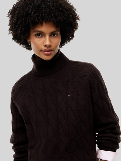 Tommy Hilfiger relaxed fit coltrui van pure wol Donkerbruin - 3